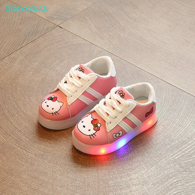

Kids Shoes With Light Princess Girls Led Sneakers Spring/Autumn Breathable Fashion Hello Kitty Shoes Soft Girls Printed Sneaker