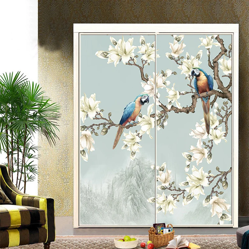 

Custom European style Chinese glass film furniture decorative stickers 3d cabinet door stickers balcony sliding door