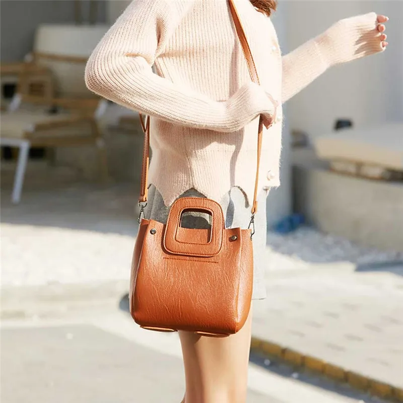 

Vintage Fashion Small Women Leather Bucket Bag Handbag Shoulder Messenger Bags Purses Big Capacity Ladies Tote Bags Female #45B