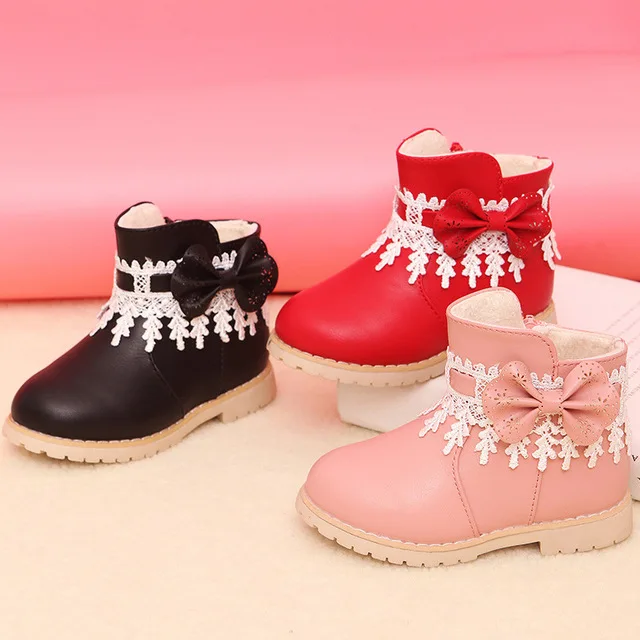 nuevos zapatos de encaje para niños flores niñas arco bebé botas de nieve