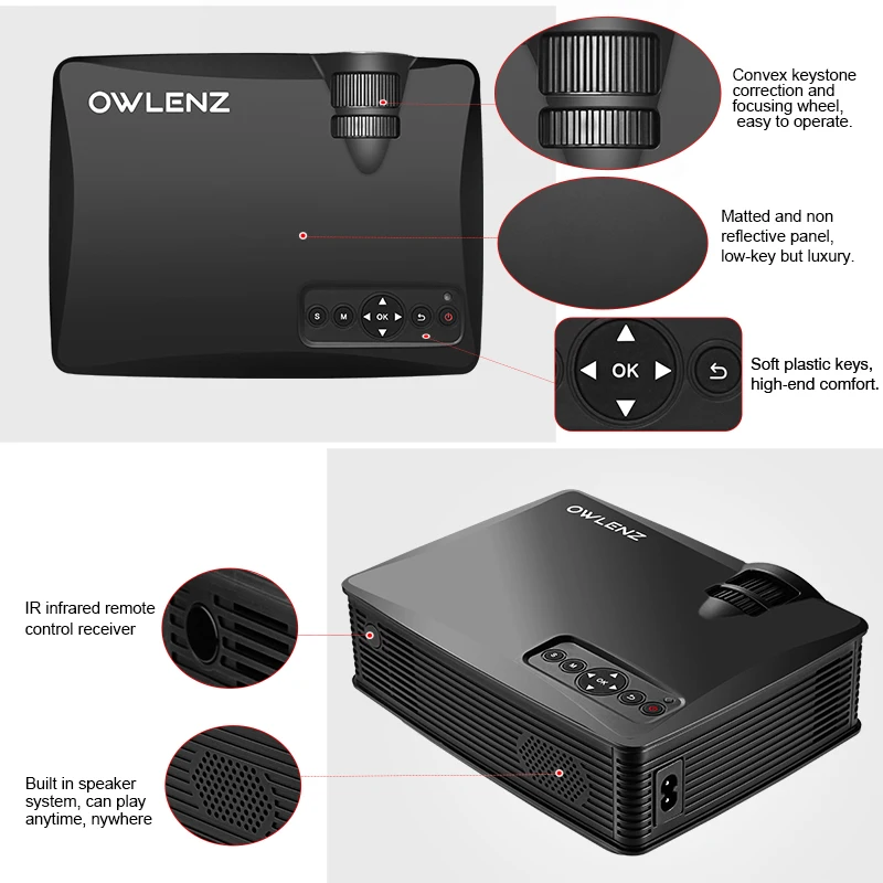 Owlenz SD60 мини светодио дный проектор 1500 люмен 1000:1 Поддержка 1080 P Wi Fi ЖК Multi Экран/airplay