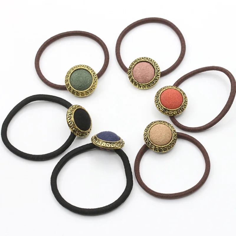 6 Colors Ball Retro Bronze Black & Brown Elastic Hair Bands Accessories