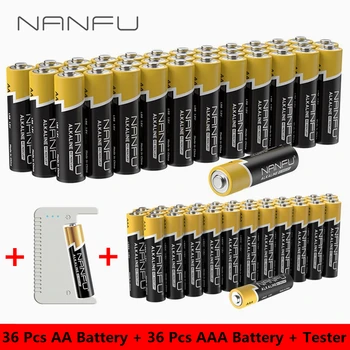 

NANFU 72 Pieces Alkaline Battery with Tester(36 Pcs AA Batteries + 36 Pcs AAA Batteries) 2100mAh 950mAh 1.5V 2A 3A Battery