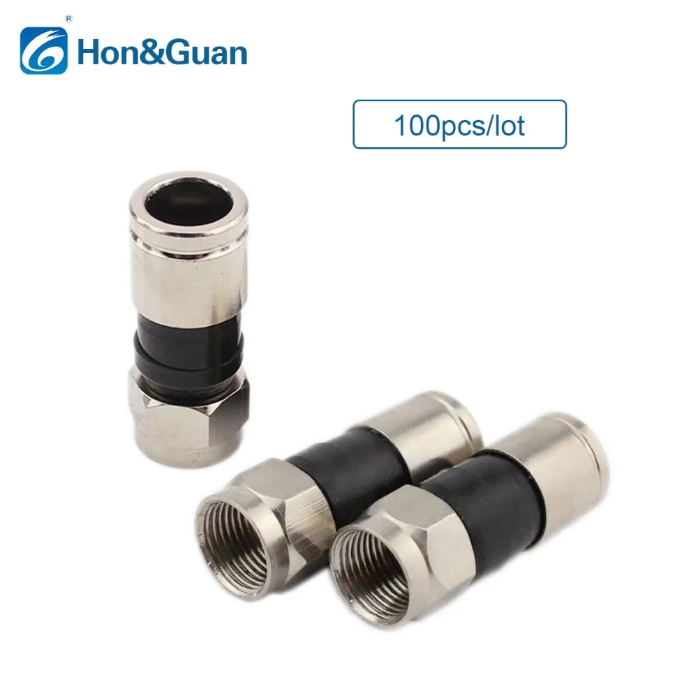 Hon&Guan 100pcs RG6 Coax Compression Cable Connector Coaxial RG-6 Coax Connector areyourshop hot sale 20 pcs rg6 f adapter coax coaxial compression type crimp on connector for tv coax cable satellite connector