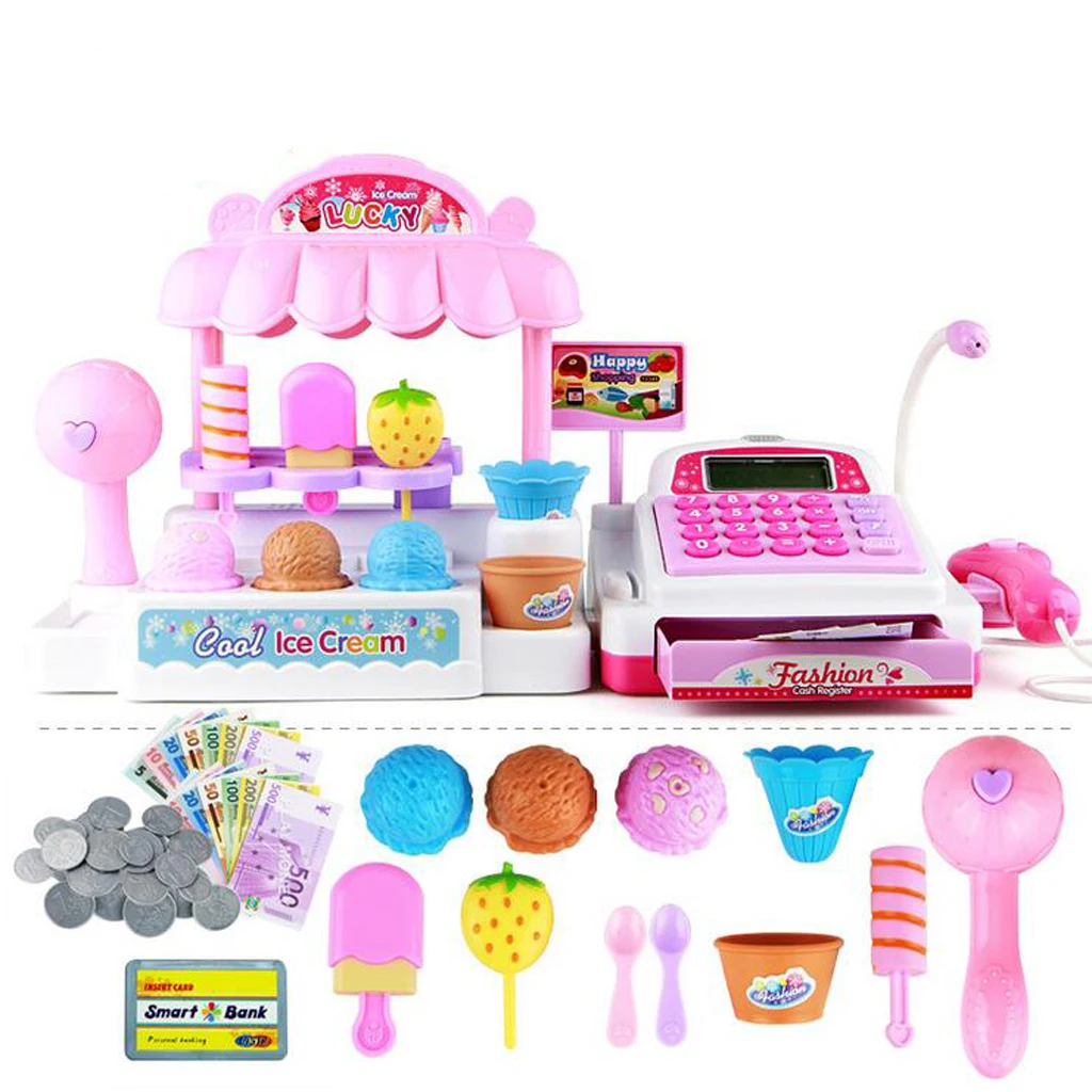 Simulation Ice Cream Store Cash Register Set for Kids Children Holiday Time Pretend Play Toy Birthday Gift