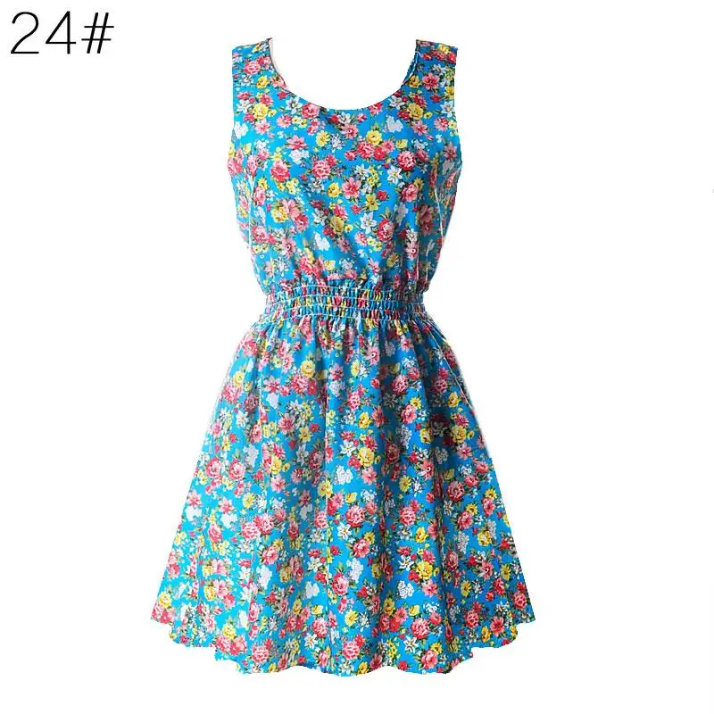 

Women Sexy Chiffon Beach Dress Sleeveless Summer Sundress Floral Tank Mini Dresses 4 Colors