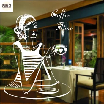 

Coffee girl wall stickers can be removed entity shop sells leisure clubs the window glass decorative stickers bar