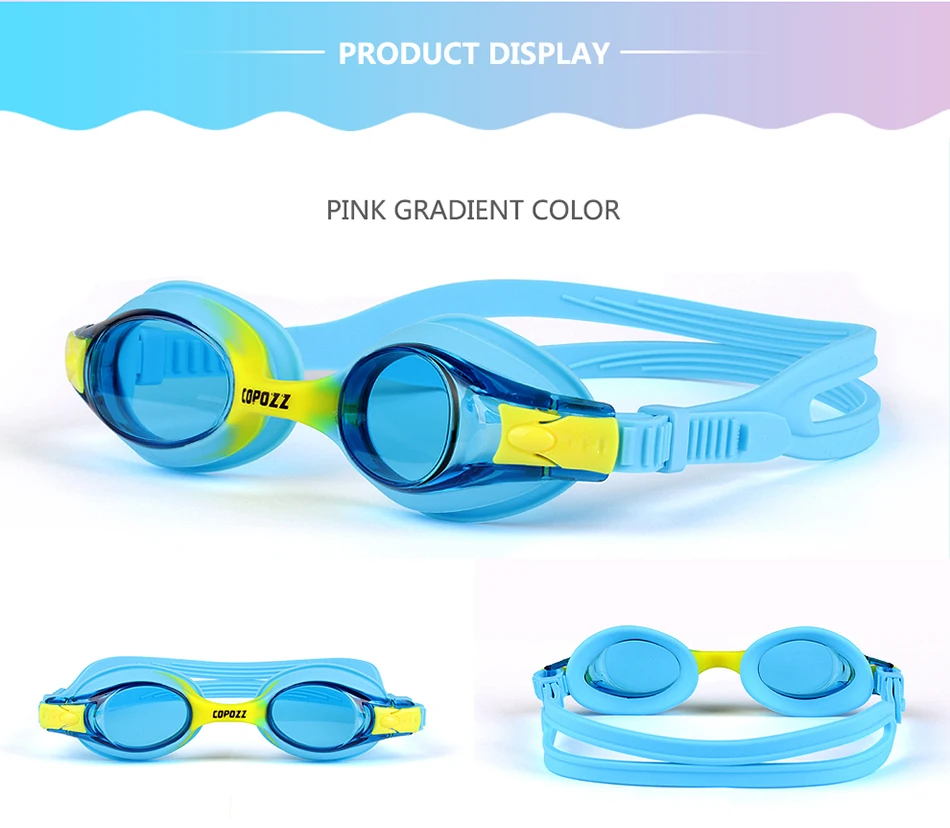 COPOZZ плавательные очки для детей от 3 до 10 лет, водонепроницаемые очки для плавания, прозрачные противотуманные очки с защитой от ультрафиолета, мягкая силиконовая оправа и ремешок