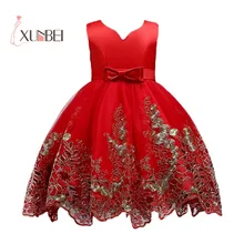 От 3 до 12 лет, красные платья до колена с цветочным узором для девочек коллекция года, аппликация золотого цвета, пышные платья для девочек платья для первого причастия детские праздничные платья