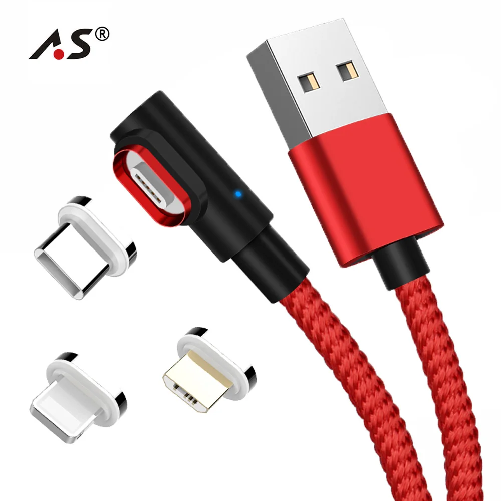 

A.S 90 Degree Micro USB TypeC L-Line Magnetic Charging Cables for iPhone XR XS Max Samsung Galaxy Note9 Fast Charger Data Cable