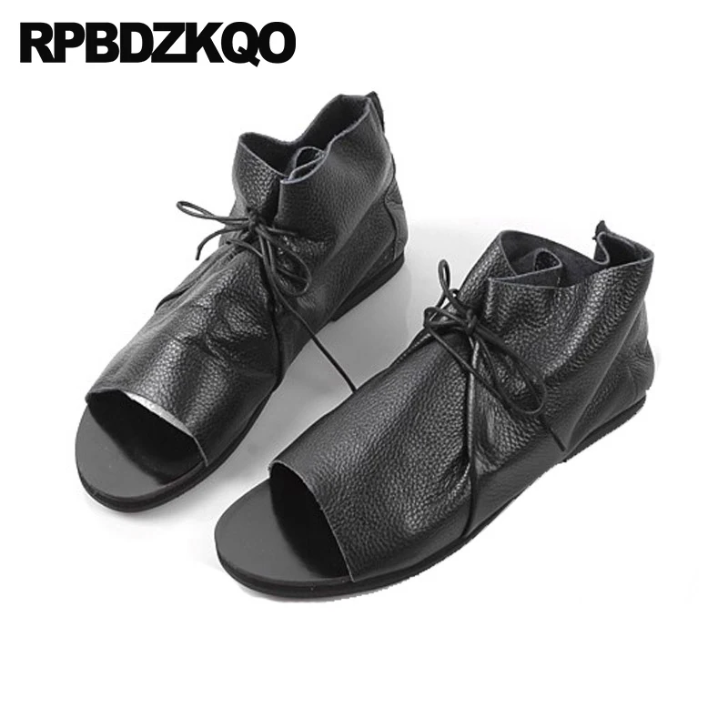 

Mens Sandals 2018 Summer Outdoor Men Japanese High Quality Black Open Toe Boots Runway Flat Designer Casual Genuine Leather Shoe