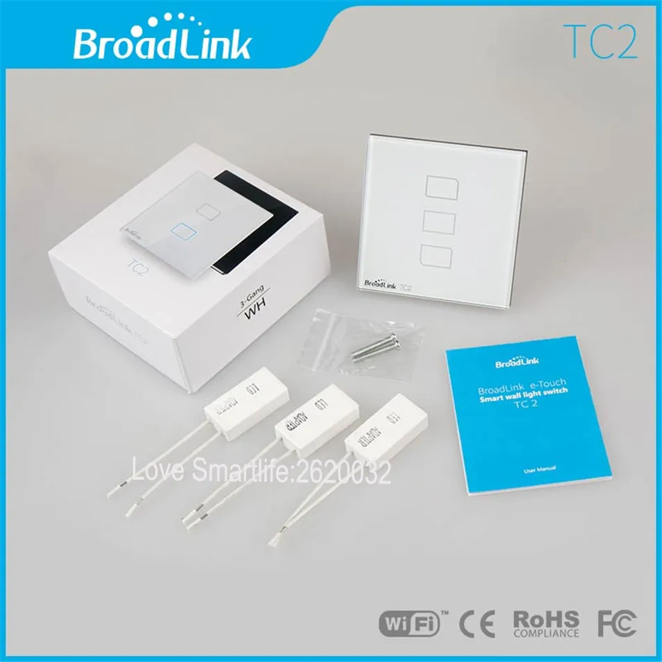 Broadlink TC2 Smart Wall WIFI Touch Light Switch EU 1gang 2gang 3gang EU US UK RM2 RM Pro Universal Remote Controller RF433mhz-4