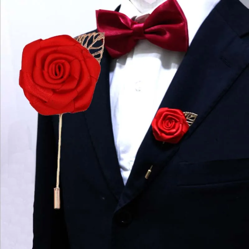 New 20Pcs/Lot Best Man Groom Boutonniere Silk Satin Rose Flower men buttonhole Wedding Party Prom Suit Corsage Pin Brooch | Дом и сад