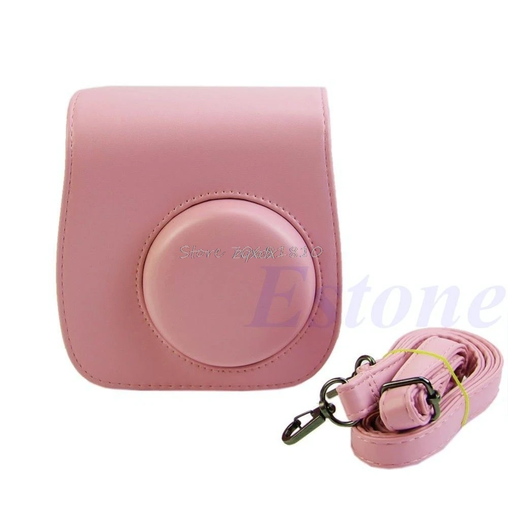 Кожаный наплечный ремень для камеры, защитный чехол для Fujifilm Instax Mini 8 - Цвет: PINK