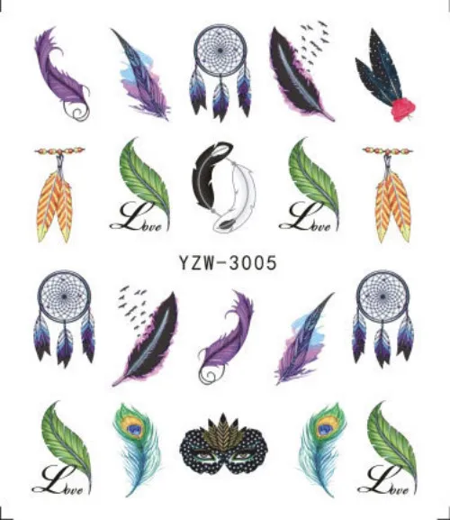 

2Sheets Feather Nail Stickers Charms Nail Art Water Decals 3d Transfer Stamping Decor Purple Ppaer Nails new arrive fashion
