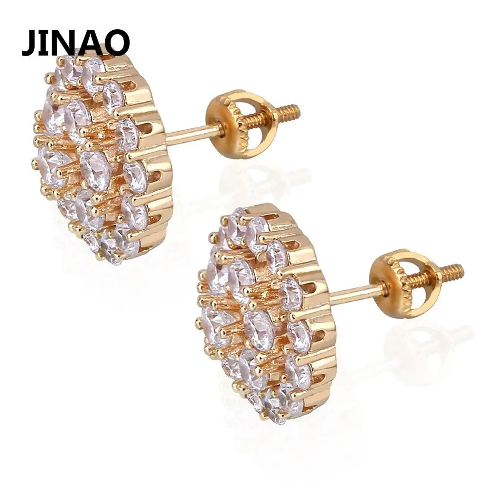 Jinao для хип-хопа со льдом сияющий цвет круглый серьги из серебра 925 для женщины мужчины подарок Мода AAA кубический циркон модные ювелирные изделия - Окраска металла: Gold