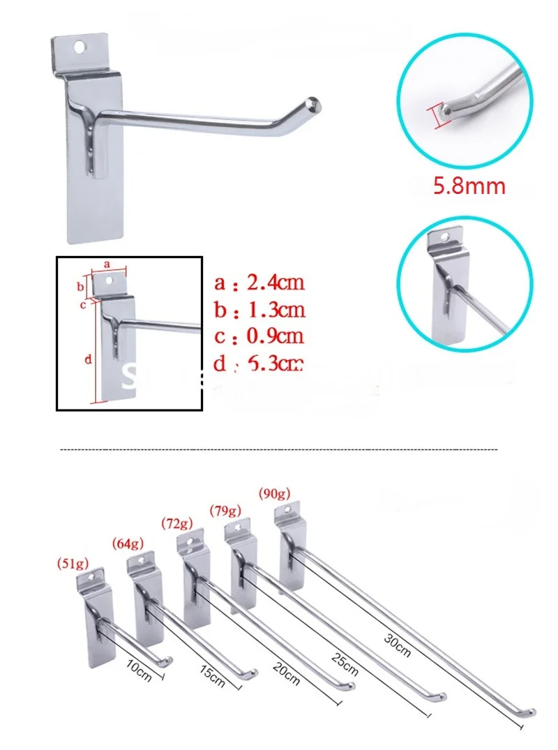 Gancho para Parede 15cm de Comprimento 6mm de Diâmetro Unidades Pacote Metal Chrome Segurança Display Slat 200 - 3 High Quality Segurança e Proteção