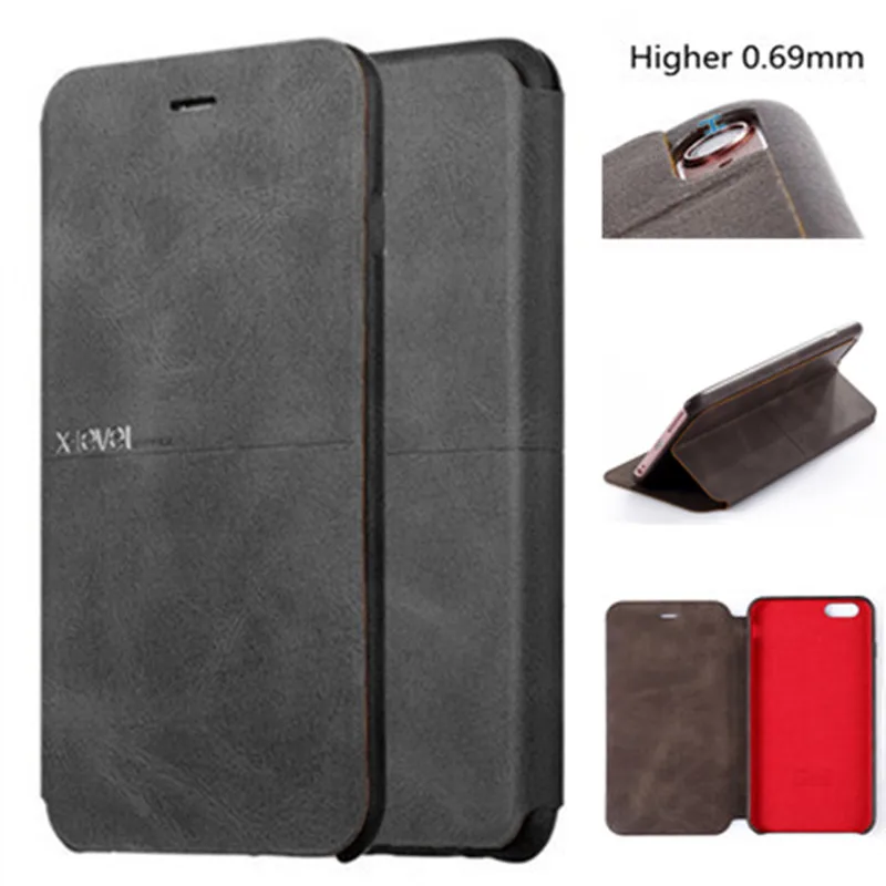 Beste I8 Luxe cowboy Ultra dunne Nostalgie PU lederen Flip telefoon Case Voor iphone 6 7 8 plus, Stand Leather Cover Voor iphone 8