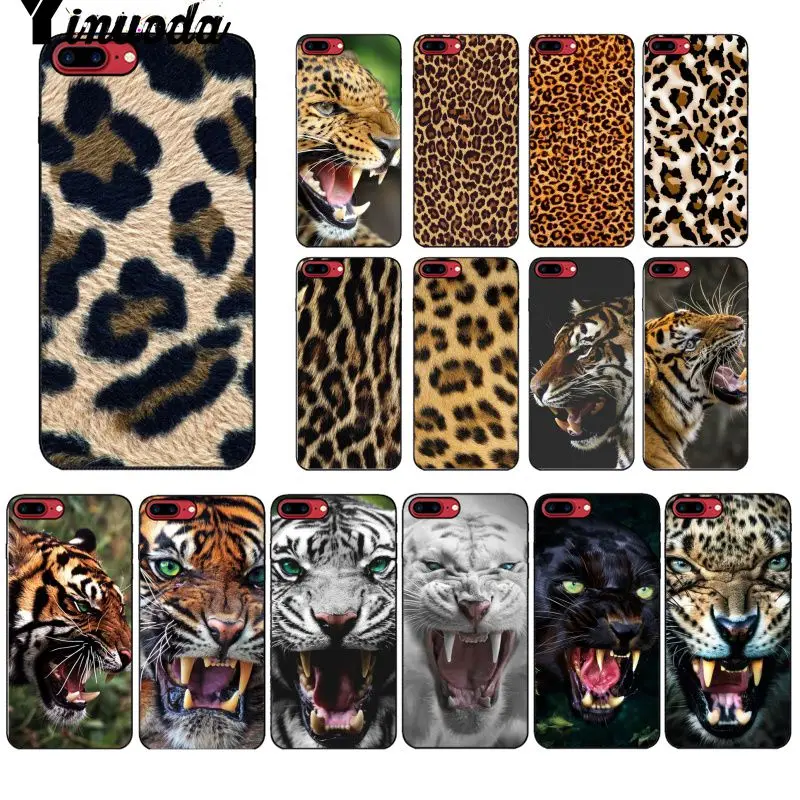 

Yinuoda Tiger Leopard Print Panther TPU black Phone Case Cover Shell for iPhone 5 5Sx 6 7 7plus 8 8Plus X XS MAX XR