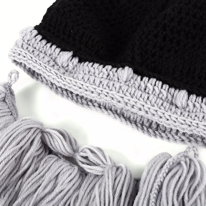  Bearded Horns Hand-knitted Hat Men Funny Gag Halloween Cap Winter Warm Handmade Barbarian Viking Beanie Beard Horn Caps CP0170  (6)