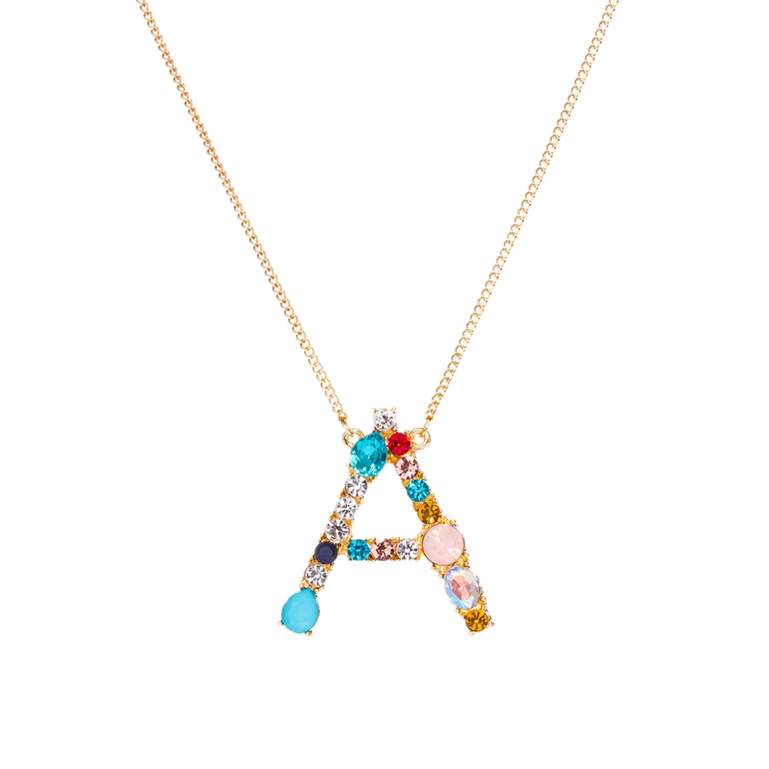 Women Jewelry 2019 Shellhard Statement A-Z 26 Letters Multi Color Cubic Zircon Pendant Chain Necklace Engagement Valentine Gift