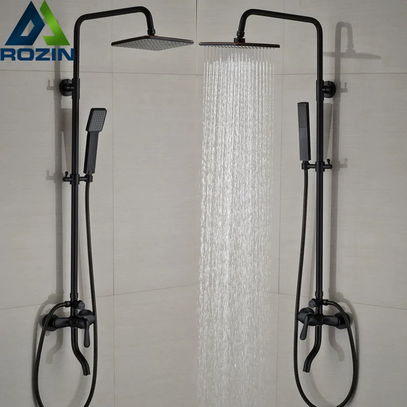 

Two Style In-wall 8" Rainfall Shower Mixer Taps with Tub Spout with Handheld Bath Shower Faucet Oil-rubbed Bronze