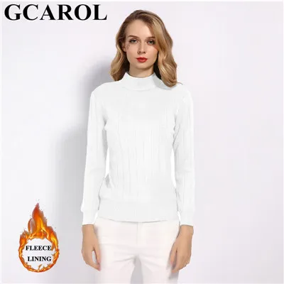 White Женский свитер на флисе GCAROL, теплый эластичный вязаный пуловер с воротником-стойкой в офисном стиле, размеры S-XL на осень и зиму - Цвет: White