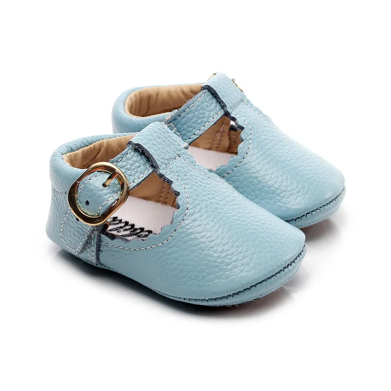 Г., обувь для малышей из натуральной кожи, Т-образная пряжка, паста, детские мокасины мягкие подошвы, детская обувь для девочек, обувь для младенцев - Цвет: blue