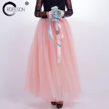 ORDEESON 100 см 7 слоев пряжи пачка Тюль макси юбка высокая Талия Длинные юбки для женщин Свадебные Пышные юбки сплошной линии