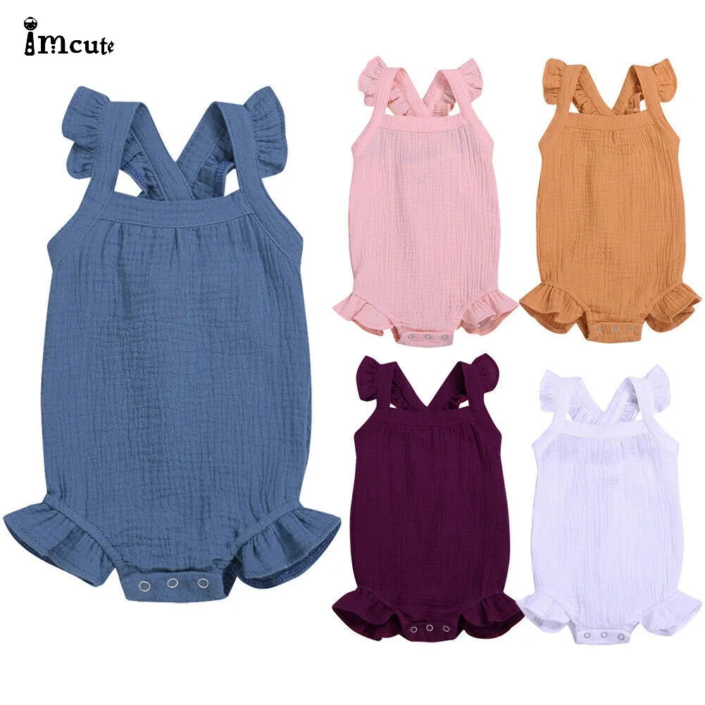

Kids Newborn Infant Toddler Baby Boy Girl Clothes 2019 New Causal Cotton Solid Sleeveless Ruffle Romper Jumpsuit Linen Outfit