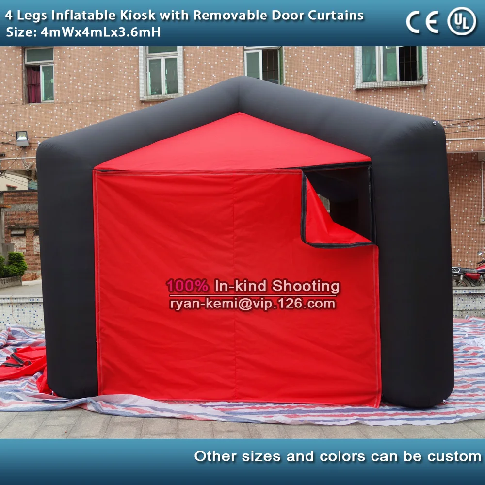 Free shipping 4mWx4mLx3.6mH 4 legs inflatable kiosk inflatable bar booth with removable door curtains enclosure exhibition tent 2