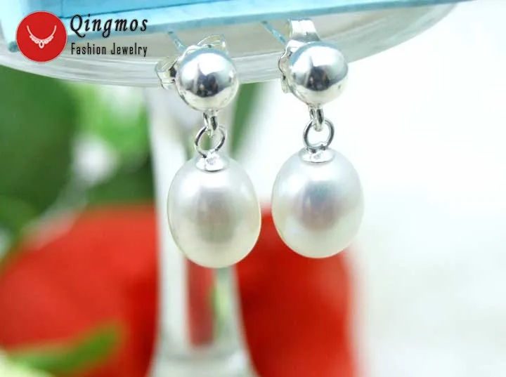

Qingmos Natural Pearl Earrings for Women with 7-8mm Drop White Pearl Dangle Earring Jewelry Sterling Silver S925 Stud ear7410