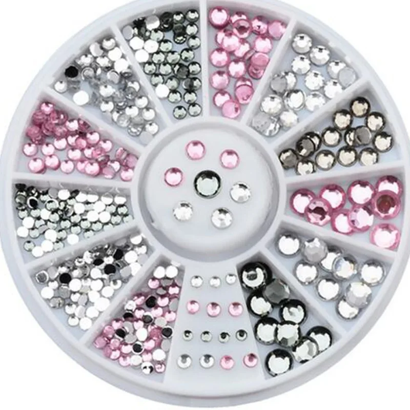 Одна коробка 12 цветов украшение для ногтей супер яркий серый белый розовый Размер AB дрель порошок для маникюра для гель лак для ногтей советы Z2028