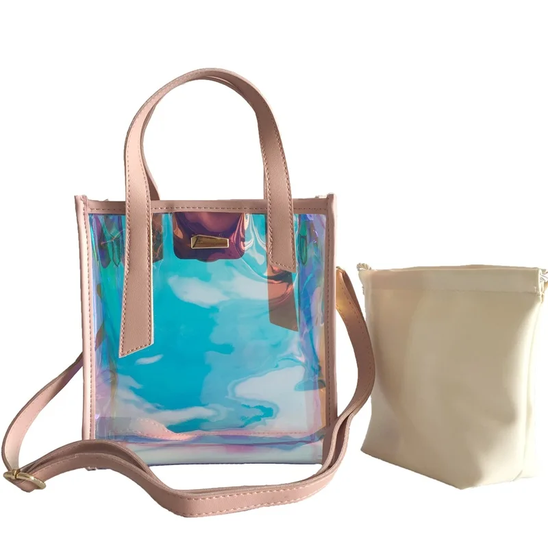 Women Transparent Laser Bag Shopper Hologram PVC Crossbody Shoulder Bag Handbag
