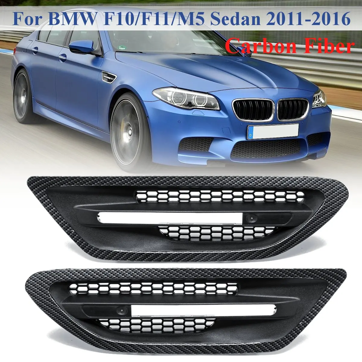 Для BMW F10 F11 M5 седан 2011- Пара автомобилей сбоку вентиляционное отверстие для Fender решетки Matte Black Gloss Black Carbon Fiber - Цвет: Carbon Fiber