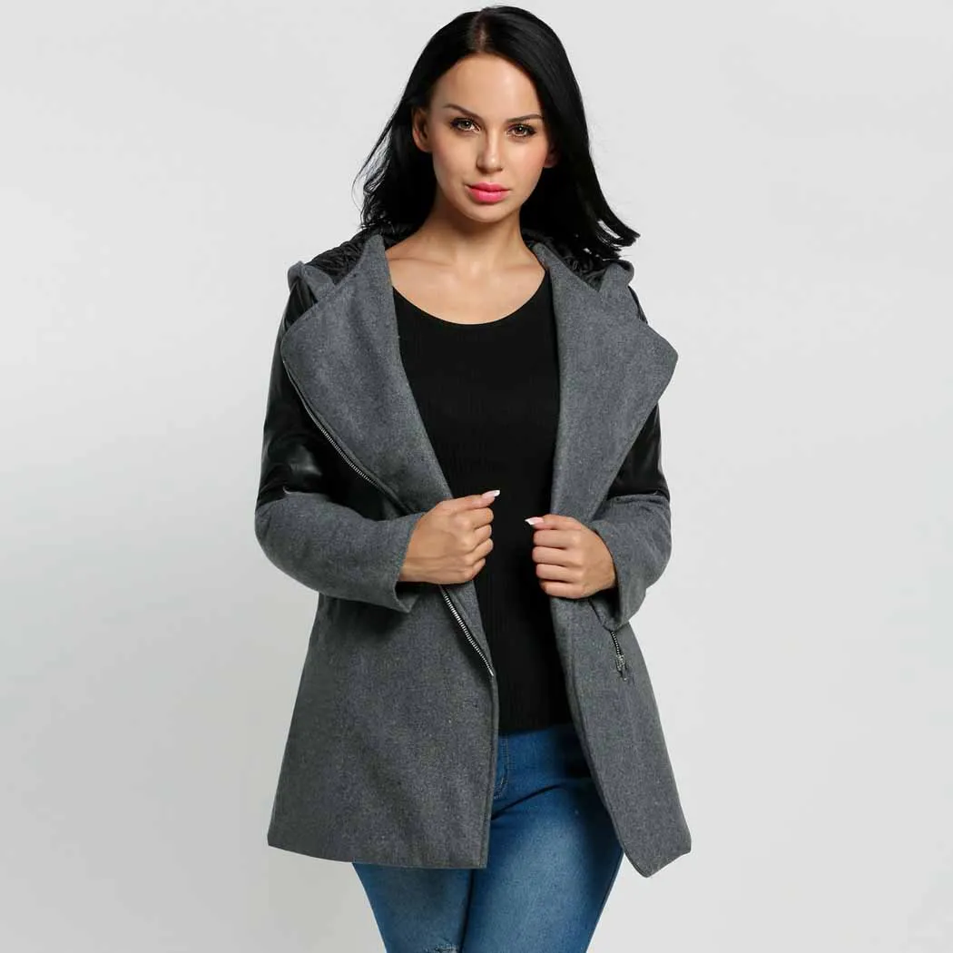 Winter Coat Women Jacket 2017 Casual Wool Blend Coat Hooded Full Sleeve