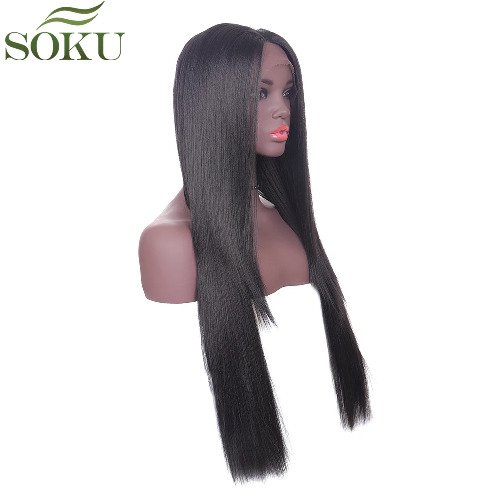 SOKU Straight Synthetic Lace Front Wigs 30 Inch Long Free Part Lace Wigs High temperature fiber Trendy Hair Wig For Black Women