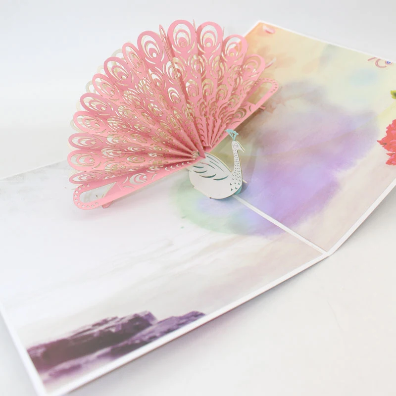  2 Kinds Color Print 3D Laser Cut Handmade Colorful Peacock Paper Invitation Greeting Cards PostCard - 33015643779