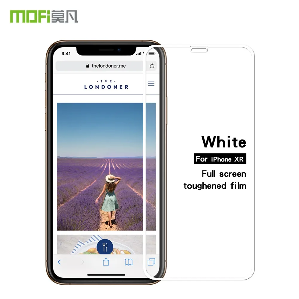 MOFI для iPhone XR защита экрана закаленное стекло полное покрытие Защита ЖК экрана 2.5D 9 H для iPhone XR защитная пленка противоударный - Цвет: White