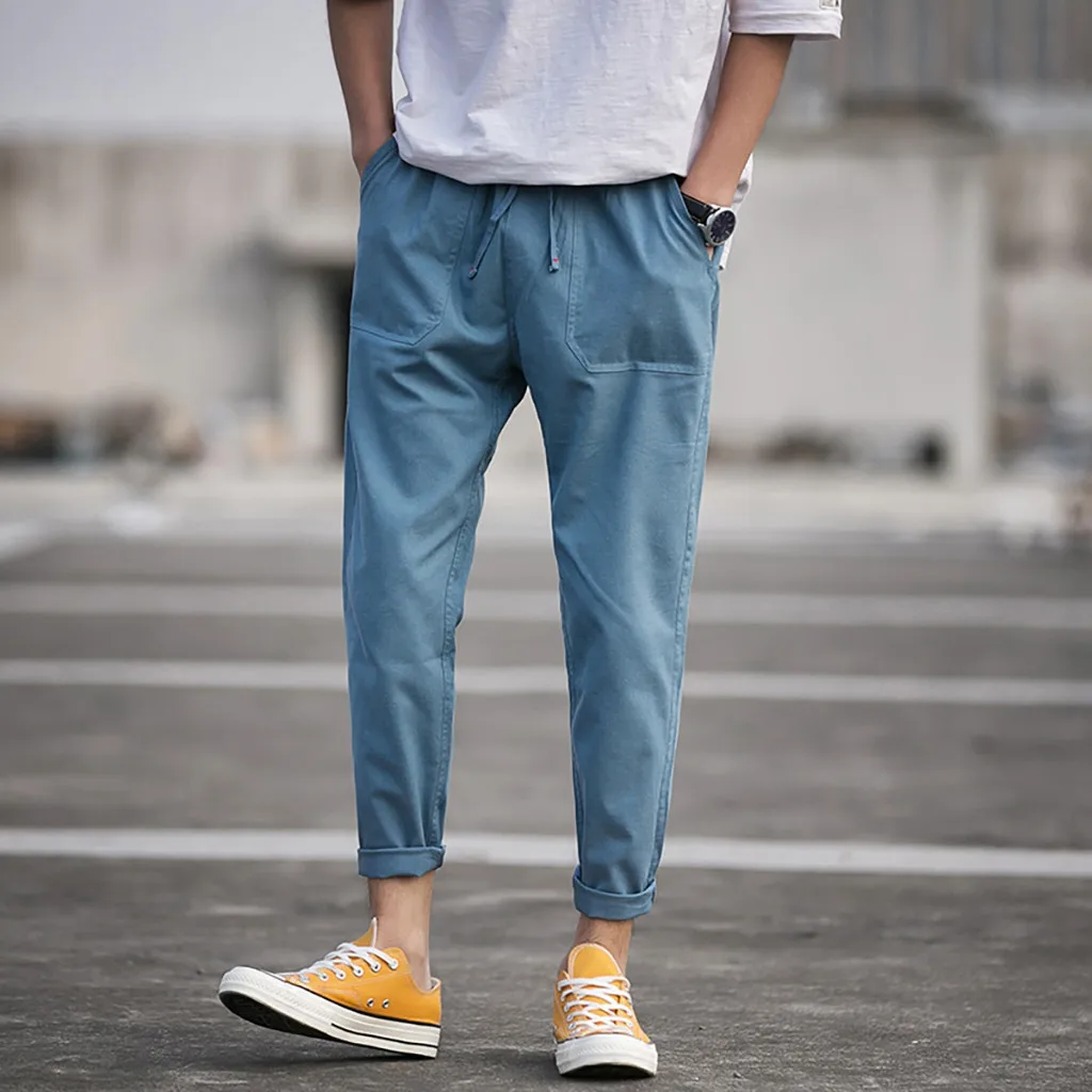

New Style Loose Linen Pants For Men Mens Korean Version Of The Solid Color Loose Large Size Beam Straig Pant For Men