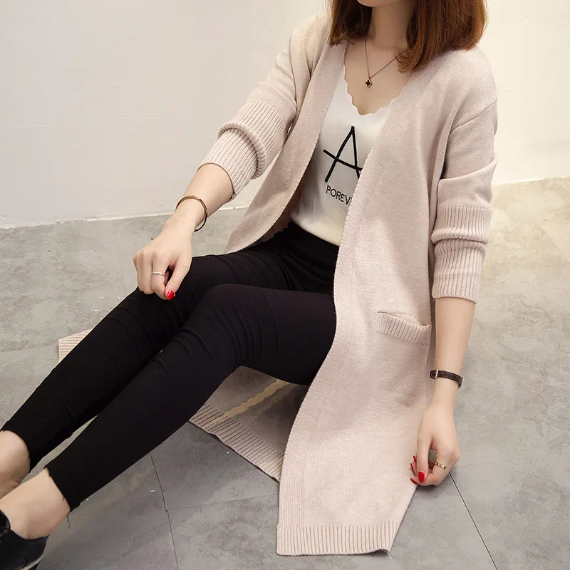 Goede INITIALDREAM Lange Gebreide Vest Jas Vrouwen en Najaar Effen Kleur Pocket Ontwerp Vrouwelijke Winter Casual Trui Jas