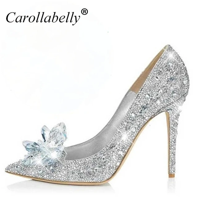 Limited Cinderella Glass Slipper sandals,crystal wedding shoes high heels  peep pumps bowknot Red bottom Pumps Dress shoes - AliExpress