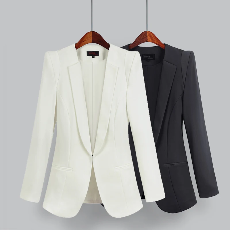 Женские деловые костюмы куртки короткие тонкие с длинным рукавом Блейзер Женский костюм офисные костюмы рабочая одежда размера плюс