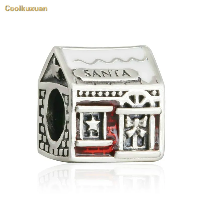 

2018 Winter New 925 Sterling Silver Red Enamel Santa's House Charms Beads Fits Pandora Bracelet Jewelry Making Christmas Gift