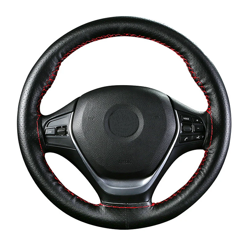 Car Steering Wheel Cover 38CM DIY Genuine Leather Cowhide Braid With Needles Thread Car-Styling Auto Interior Accessory Black Car Steering Wheel Cover 38CM DIY Genuine Leather Cowhide Braid With Needles Thread Car-Styling Auto Interior Accessory Black