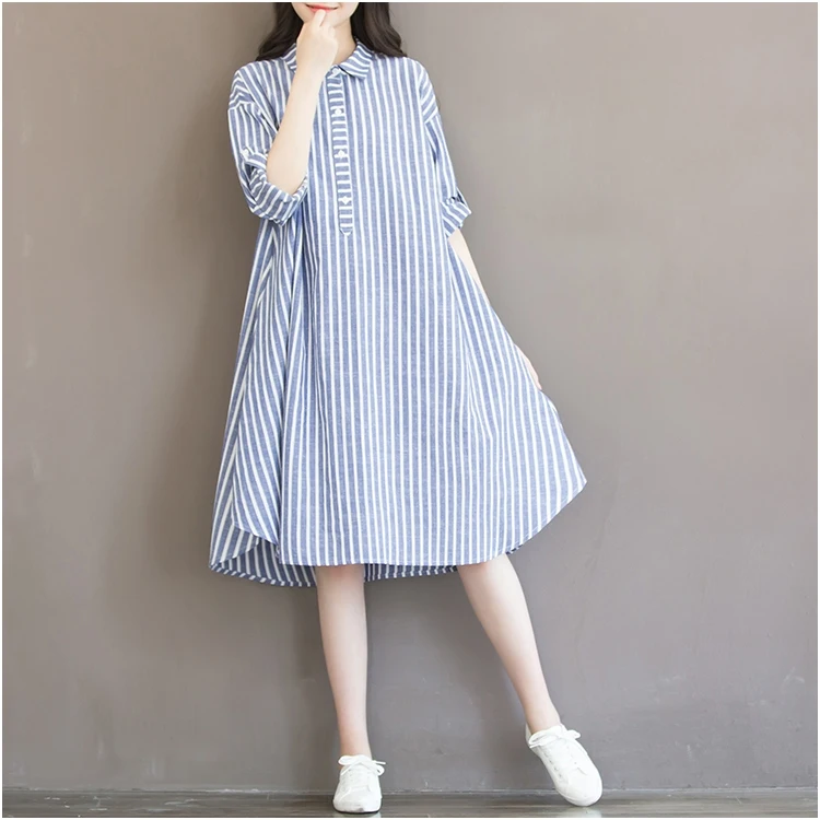 Plus Size Vertical Striped Long Maternity Shirt 2019 Autumn Loose Cotton Linen Pregnancy Dress Clothes for Pregnant Women QL6987