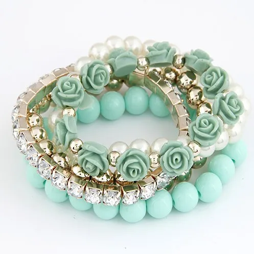 

Charm Bracelets For Women Jewelry Rose Flower Multi-layer Wrap Flower Bracelets & Bangles Vintage Pulseras Mujer Pulseiras 1B028