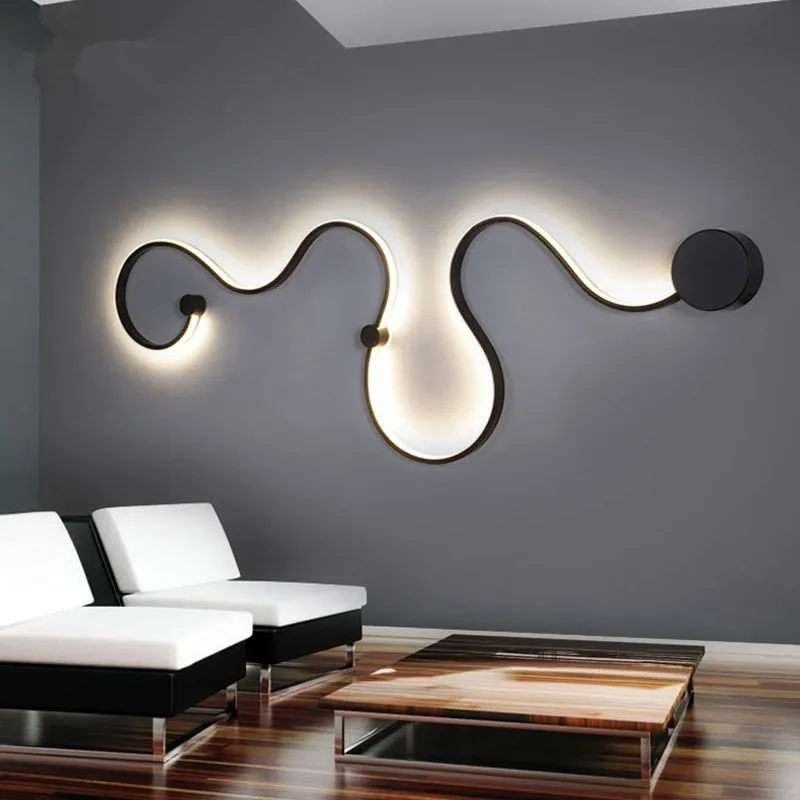 

Modern wall led light strip black metal art minimalist wall light hotel lobby cafe bedroom home lamp on the wall