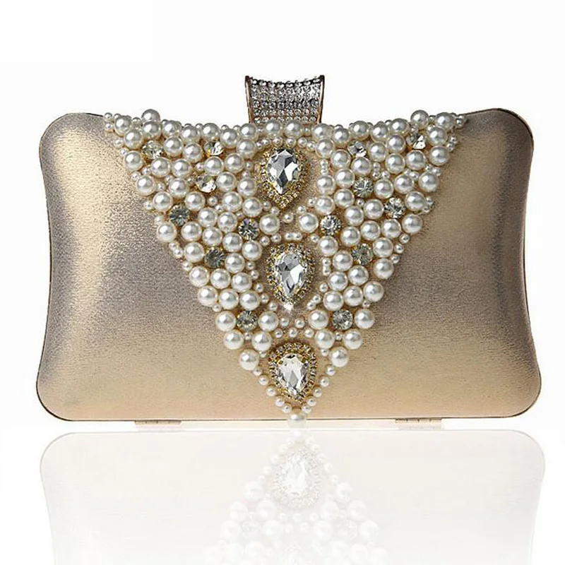 

Women Pearl Rhinestone Evening Bag Handmade Beaded Day Clutches Ladies Diamond Handbag Bridal Wedding Party Chain Shoulder Bags