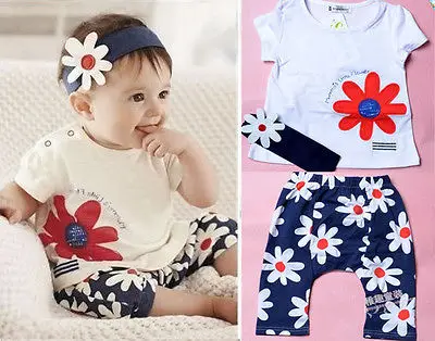 

Summer Toddler Infant Baby Newborn Girls Sunflower 3PCS Headband+Tops+Floral Shorts/Pants Party Outfits Sets 0-24M 2019